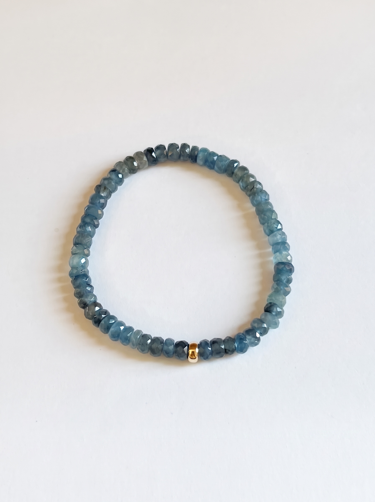 Faceted Aquamarine Heishi Stretch Bracelet with Gold or Silver