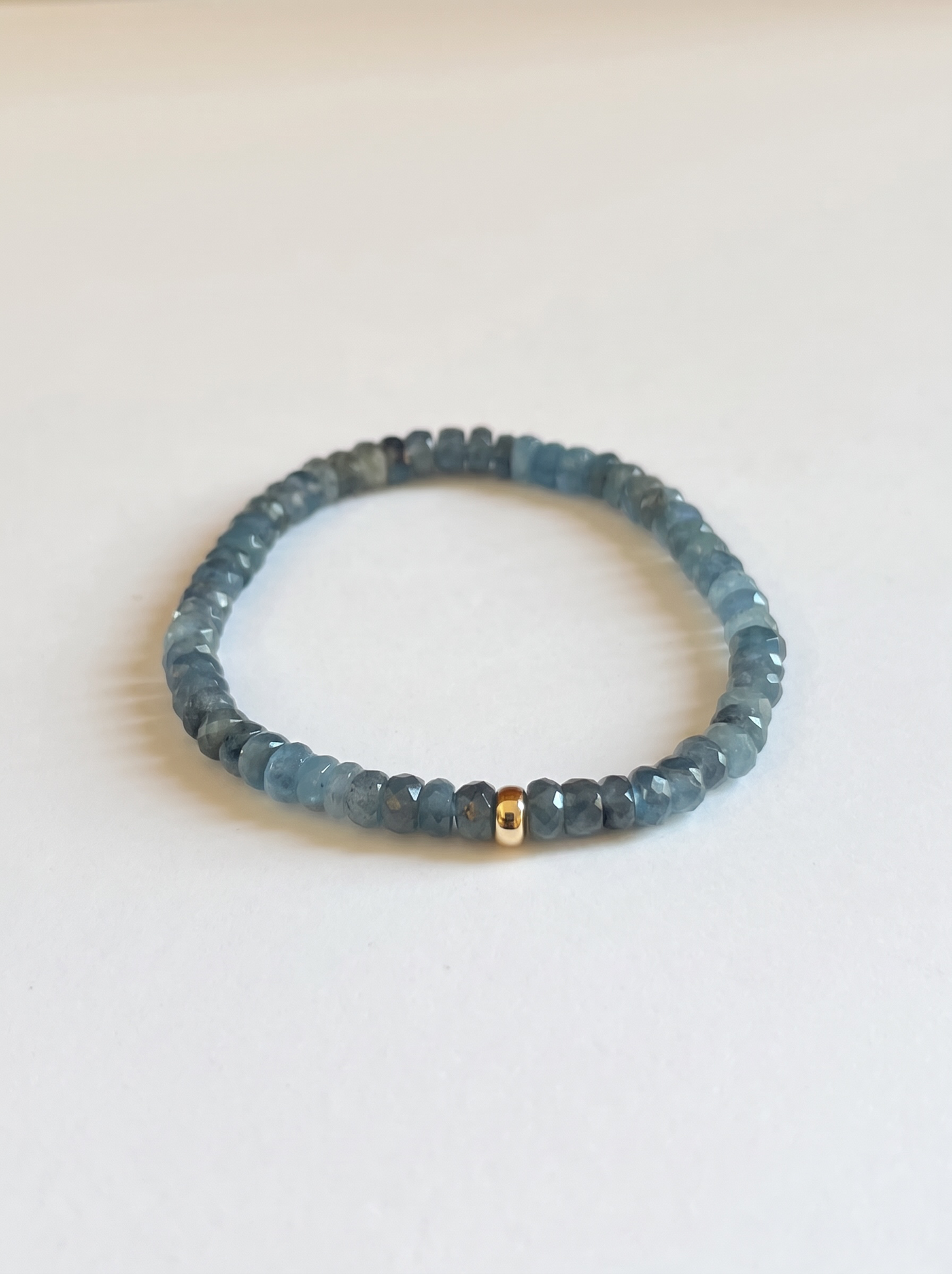 Faceted Aquamarine Heishi Stretch Bracelet with Gold or Silver