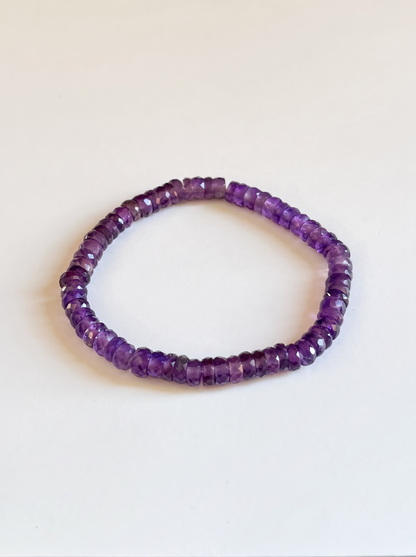 Faceted Heishi Amethyst Stretch Bracelet