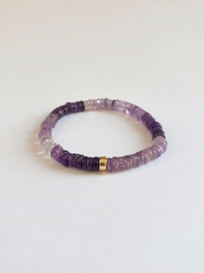 Ombre Amethyst Heishi Stretch Bracelet with Gold or Silver