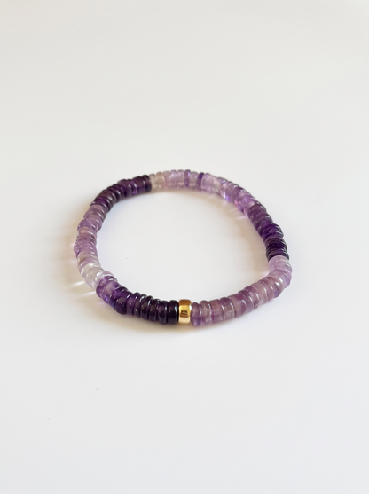 Ombre Amethyst Heishi Stretch Bracelet with Gold or Silver