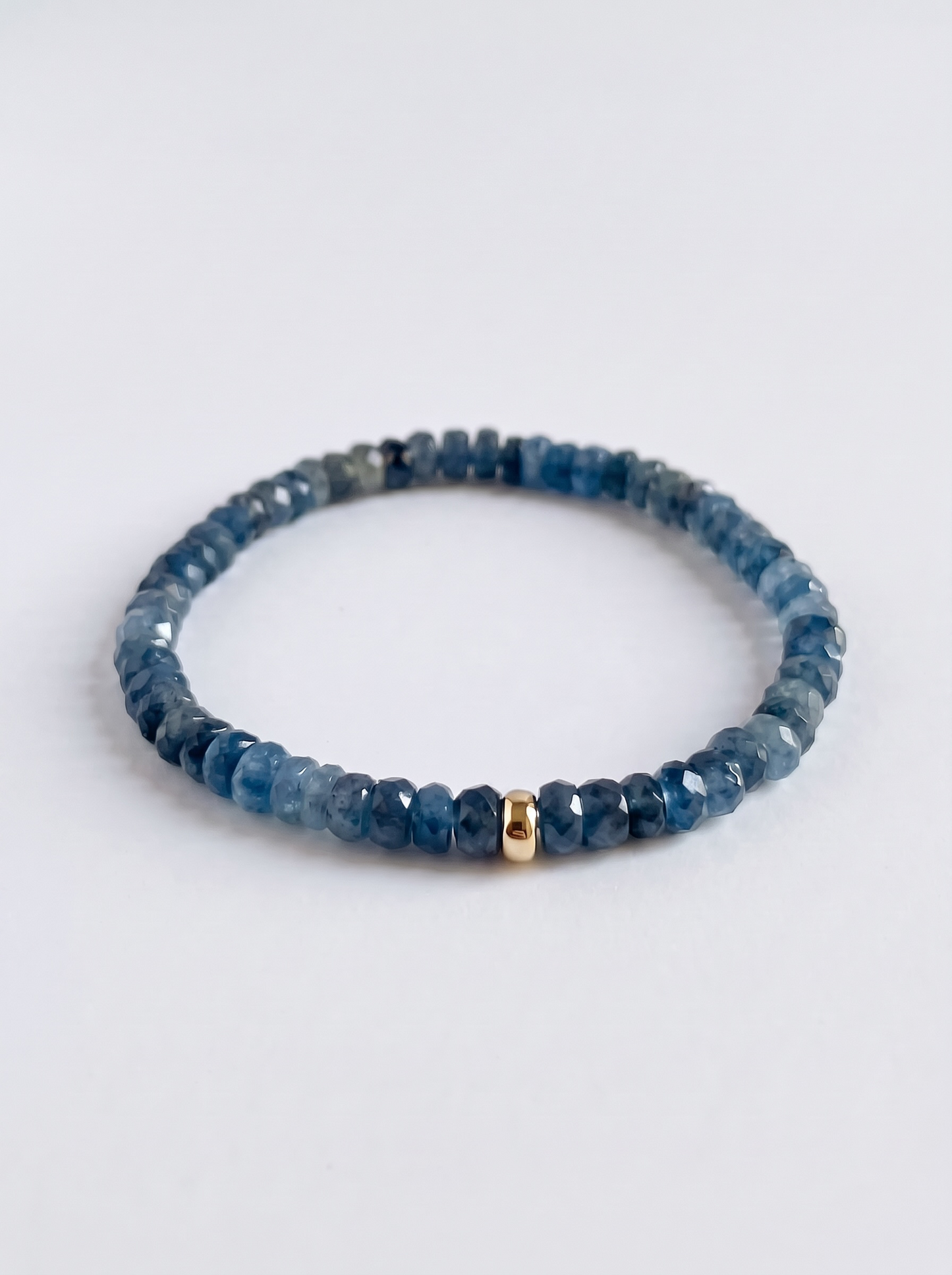 Faceted Aquamarine Heishi Stretch Bracelet with Gold or Silver