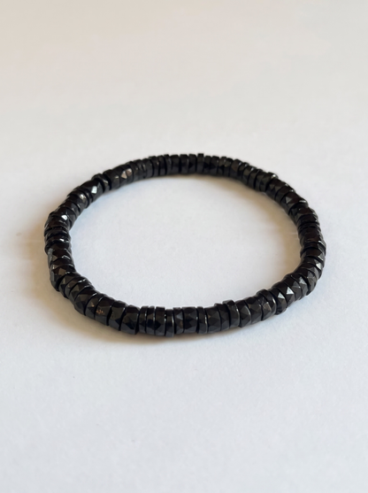 Faceted Black Tourmaline Heishi Stretch Bracelet