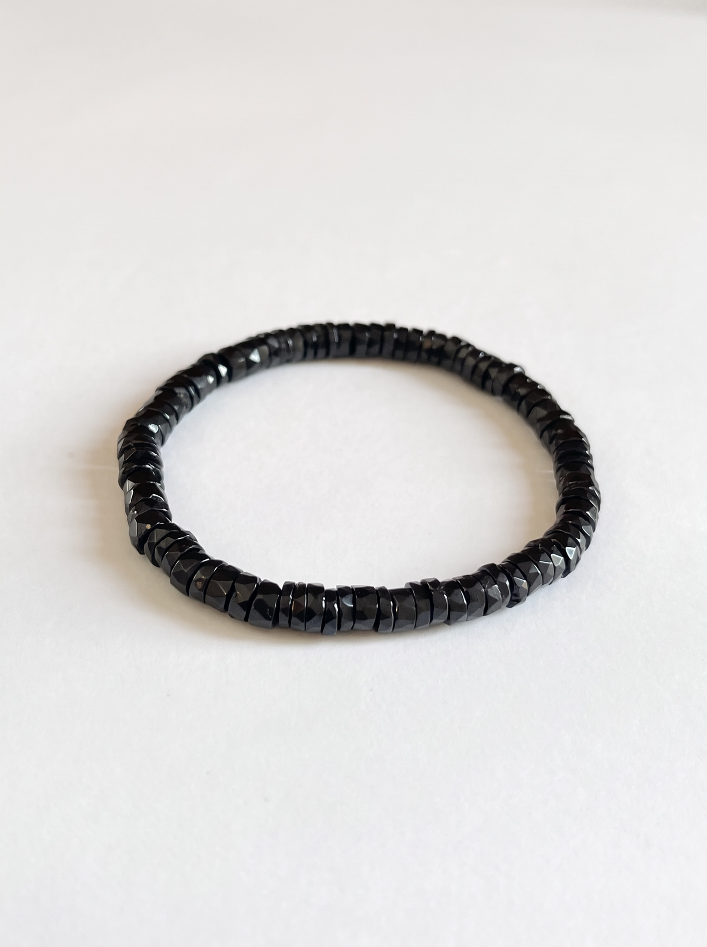 Faceted Black Tourmaline Heishi Stretch Bracelet