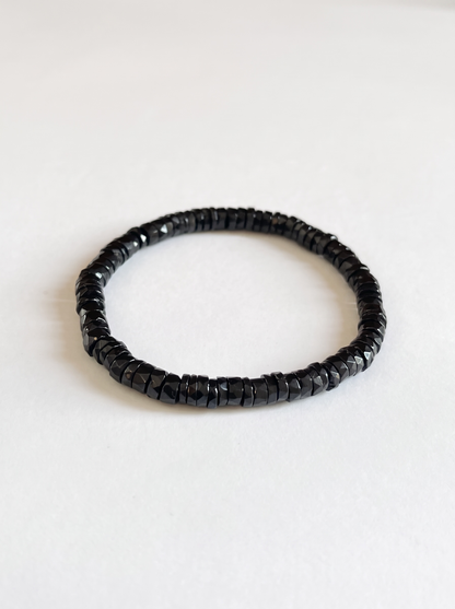 Faceted Black Tourmaline Heishi Stretch Bracelet