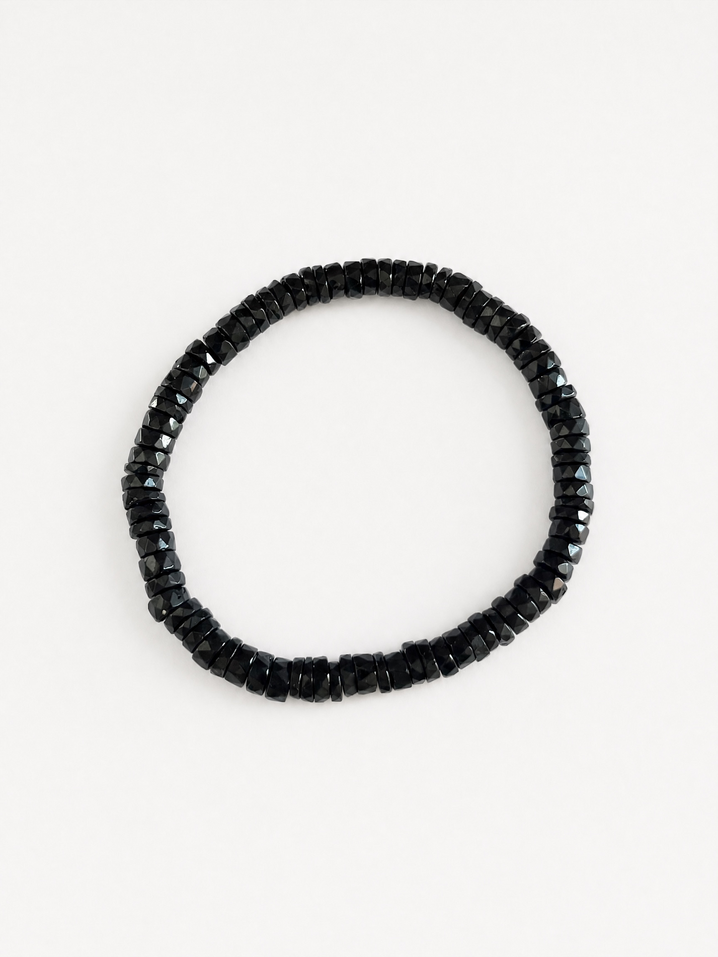 Faceted Black Tourmaline Heishi Stretch Bracelet