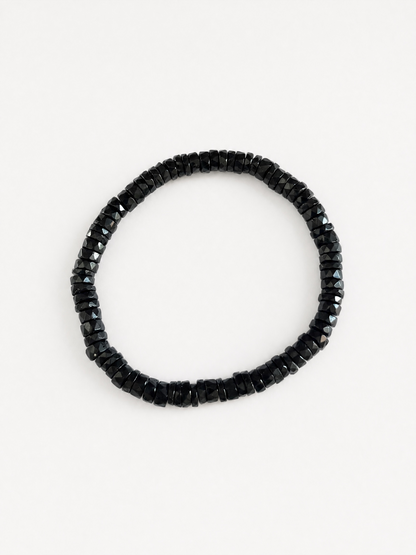 Faceted Black Tourmaline Heishi Stretch Bracelet