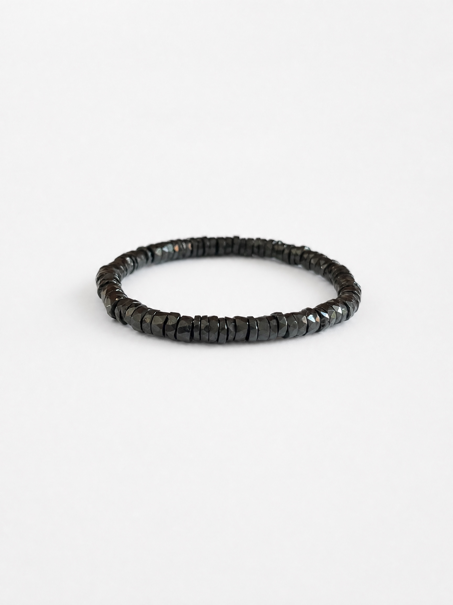 Faceted Black Tourmaline Heishi Stretch Bracelet