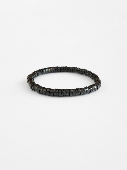 Faceted Black Tourmaline Heishi Stretch Bracelet