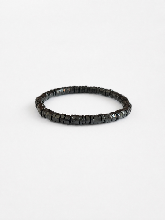 Faceted Black Tourmaline Heishi Stretch Bracelet
