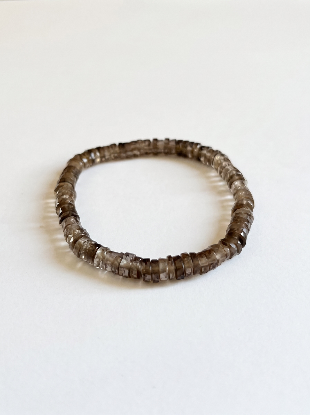 Faceted Smoky Quartz Heishi Stretch Bracelet