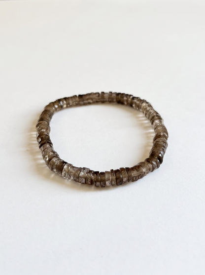 Faceted Smoky Quartz Heishi Stretch Bracelet