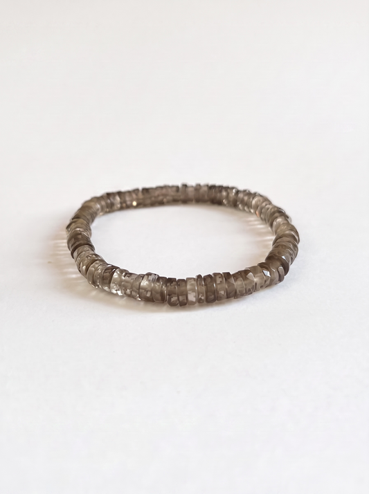 Faceted Smoky Quartz Heishi Stretch Bracelet