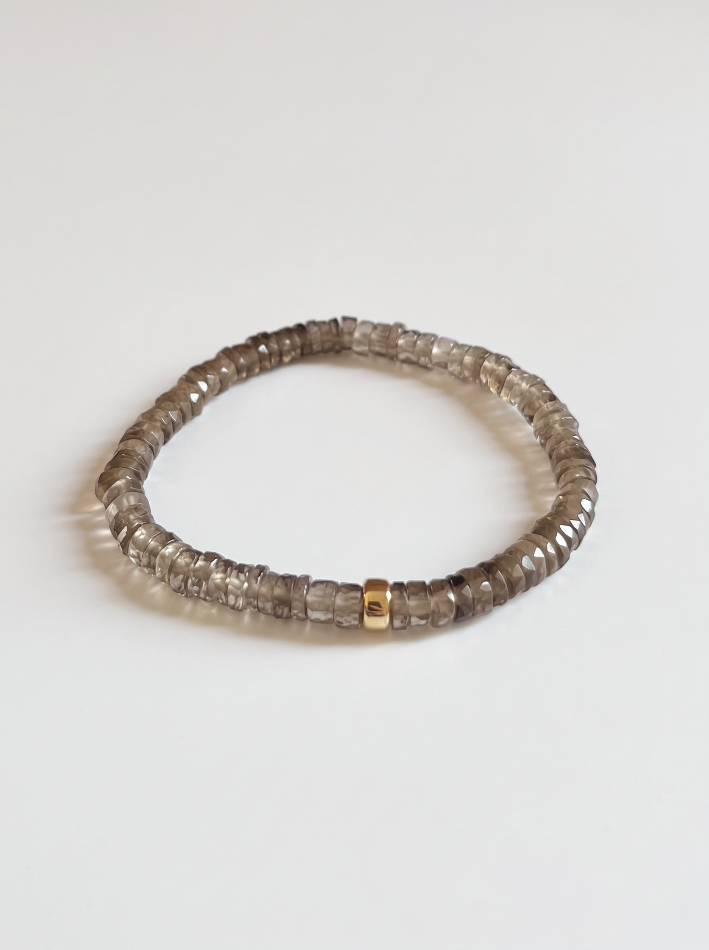 Faceted Smoky Quartz Heishi Stretch Bracelet with Gold or Silver