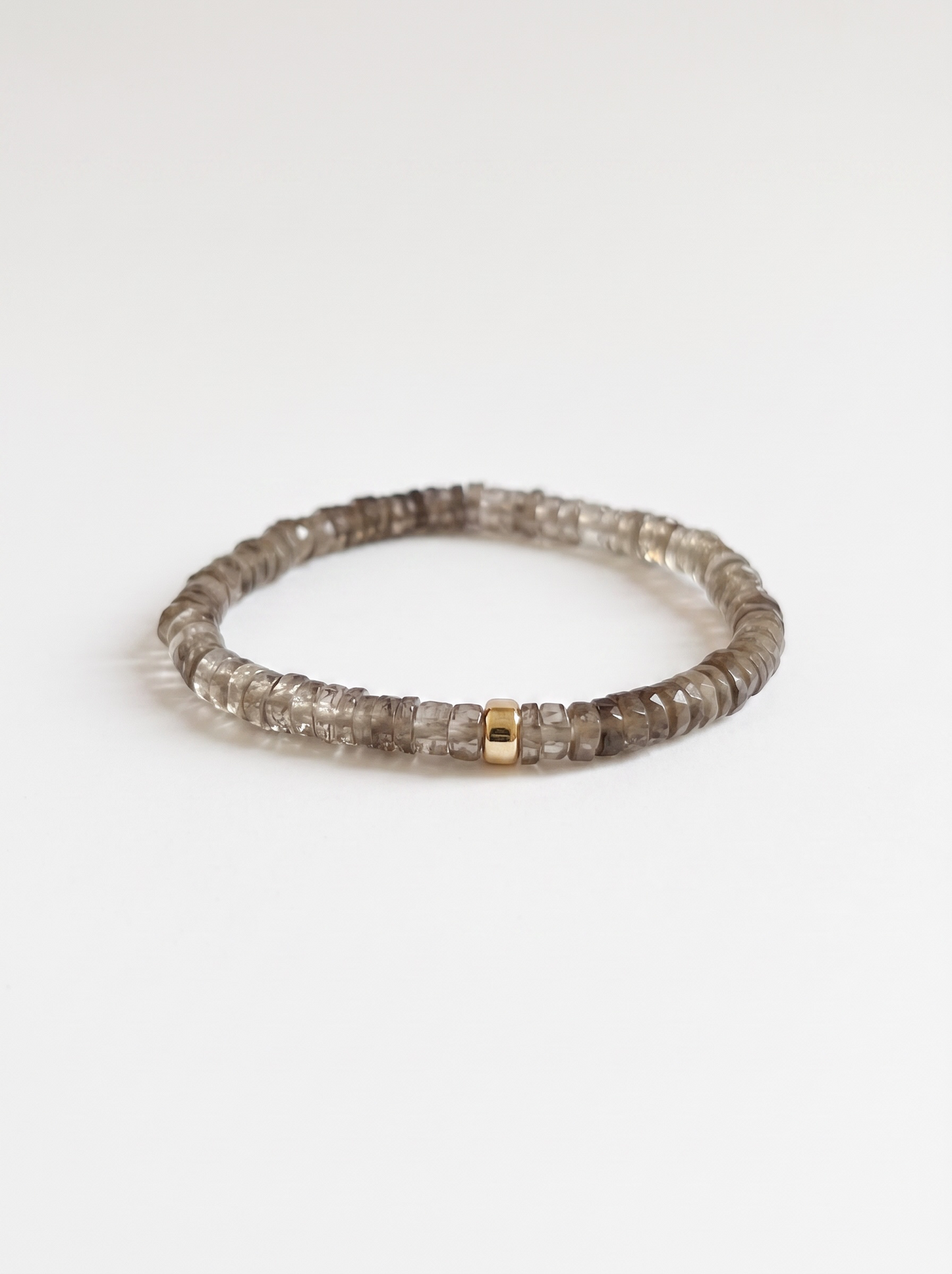Faceted Smoky Quartz Heishi Stretch Bracelet with Gold or Silver