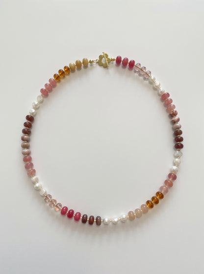 Cherry Blossom Beaded Necklace with Flower Toggle Clasp