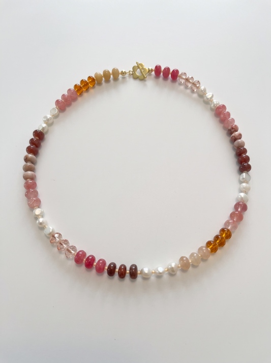 Cherry Blossom Beaded Necklace with Flower Toggle Clasp