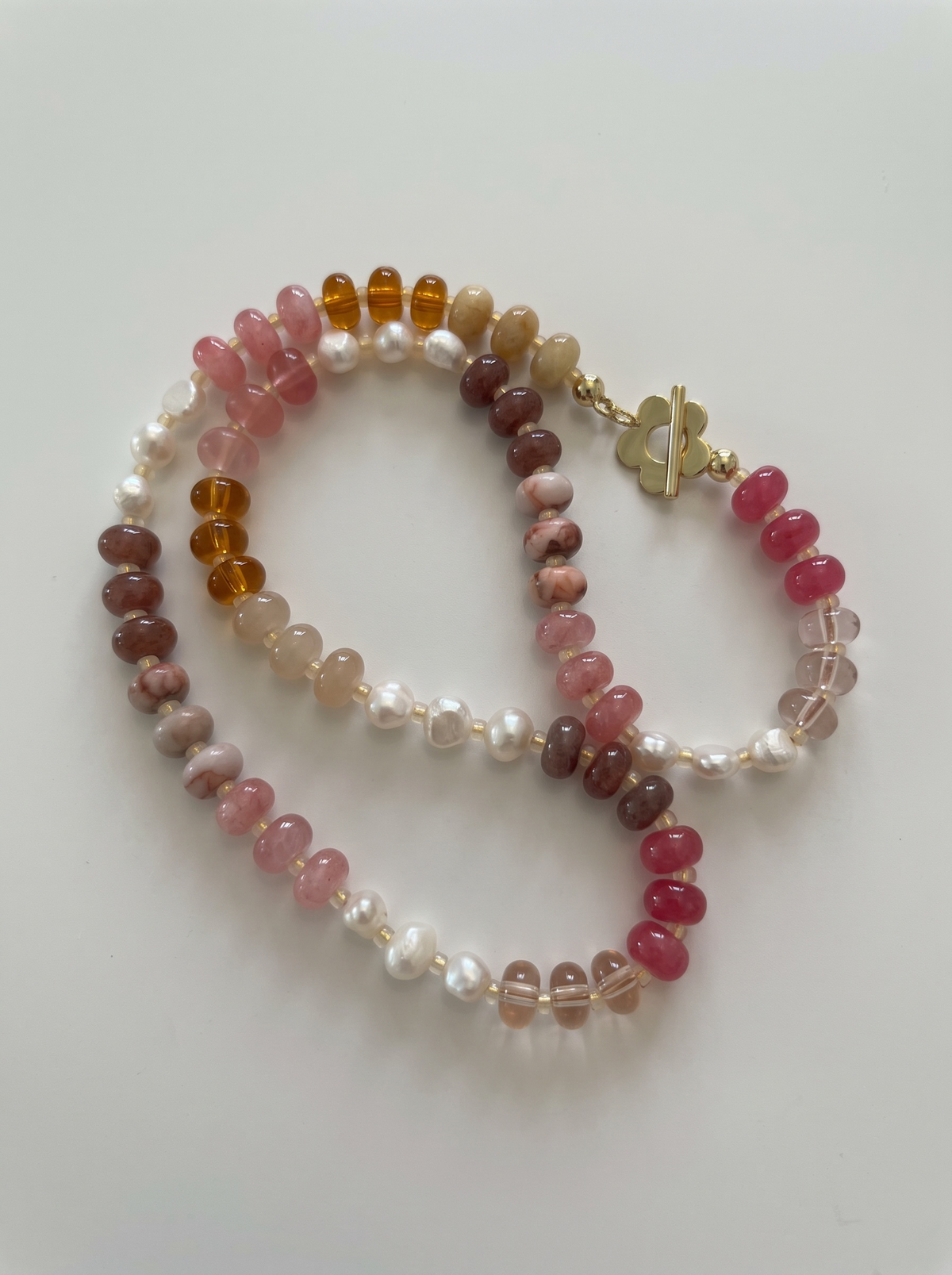 Cherry Blossom Beaded Necklace with Flower Toggle Clasp