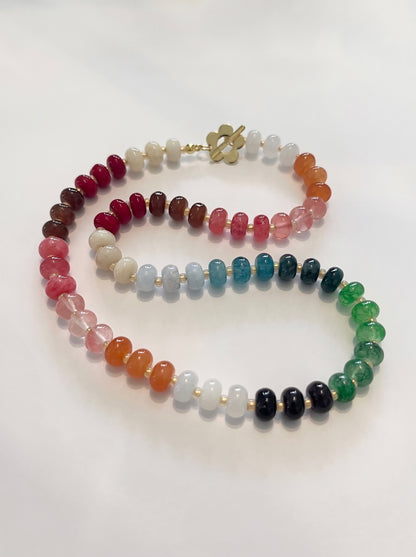 Colourful Mixed Beaded Necklace with Flower Toggle Clasp