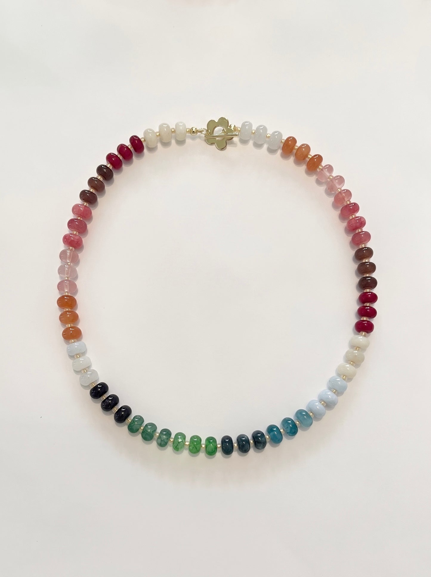 Colourful Mixed Beaded Necklace with Flower Toggle Clasp