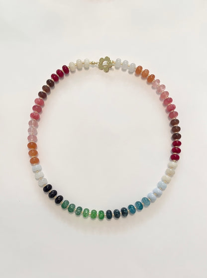 Colourful Mixed Beaded Necklace with Flower Toggle Clasp