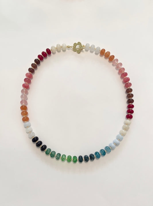 Colourful Mixed Beaded Necklace with Flower Toggle Clasp