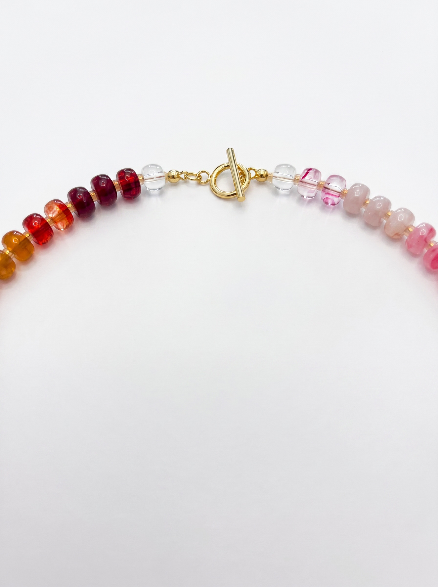 Pink and Red Chunky Beaded Necklace with Circle Toggle Clasp