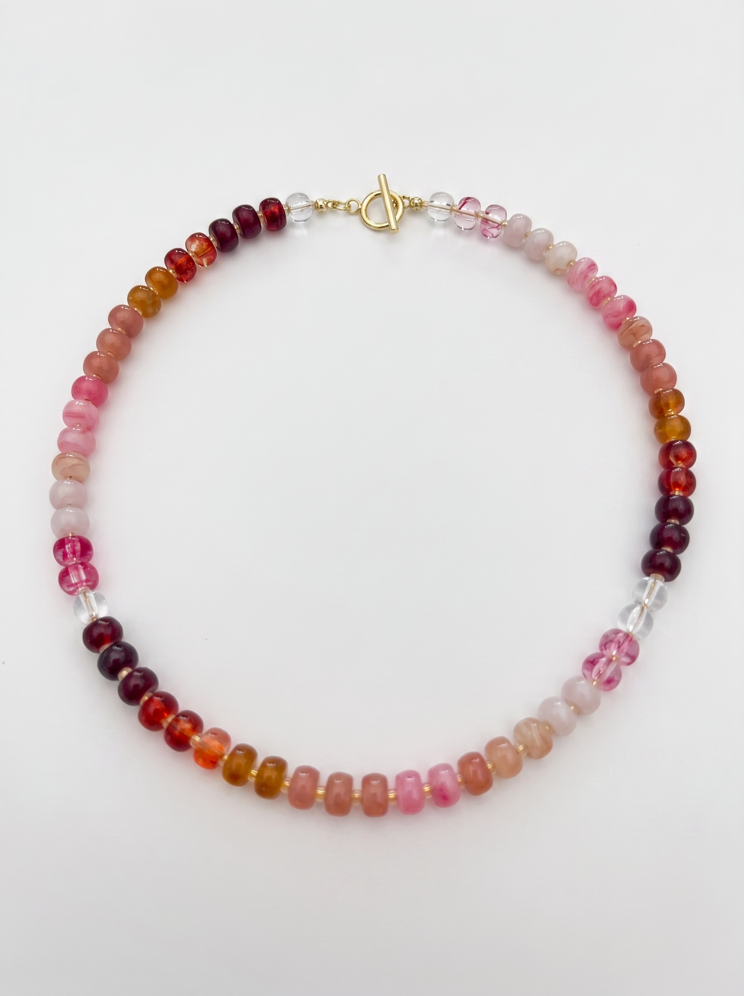 Pink and Red Chunky Beaded Necklace with Circle Toggle Clasp