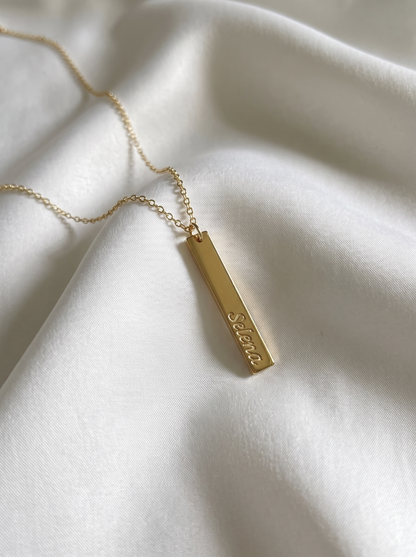 14k Gold Filled Bar Necklace with Custom Engraving