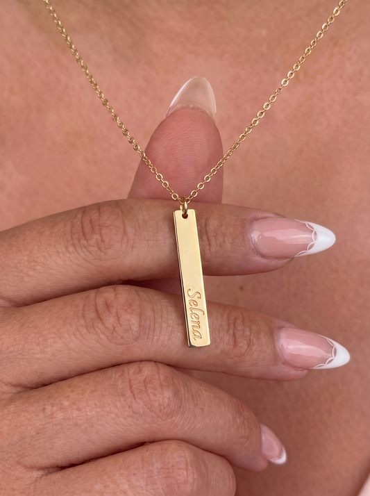14k Gold Filled Bar Necklace with Custom Engraving