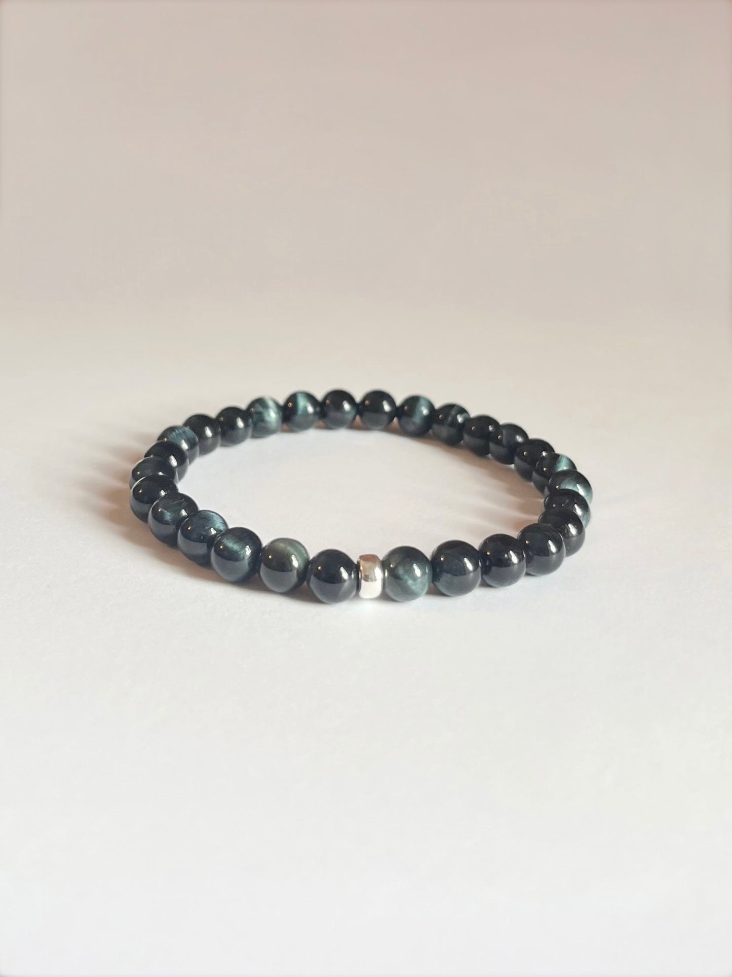 6mm Blue Tiger’s Eye Stretch Bracelet with Gold or Silver