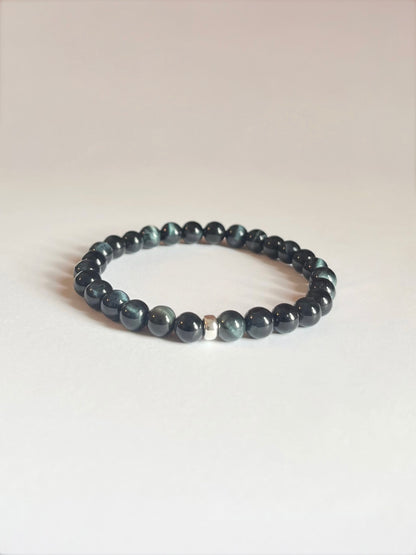 6mm Blue Tiger’s Eye Stretch Bracelet with Gold or Silver