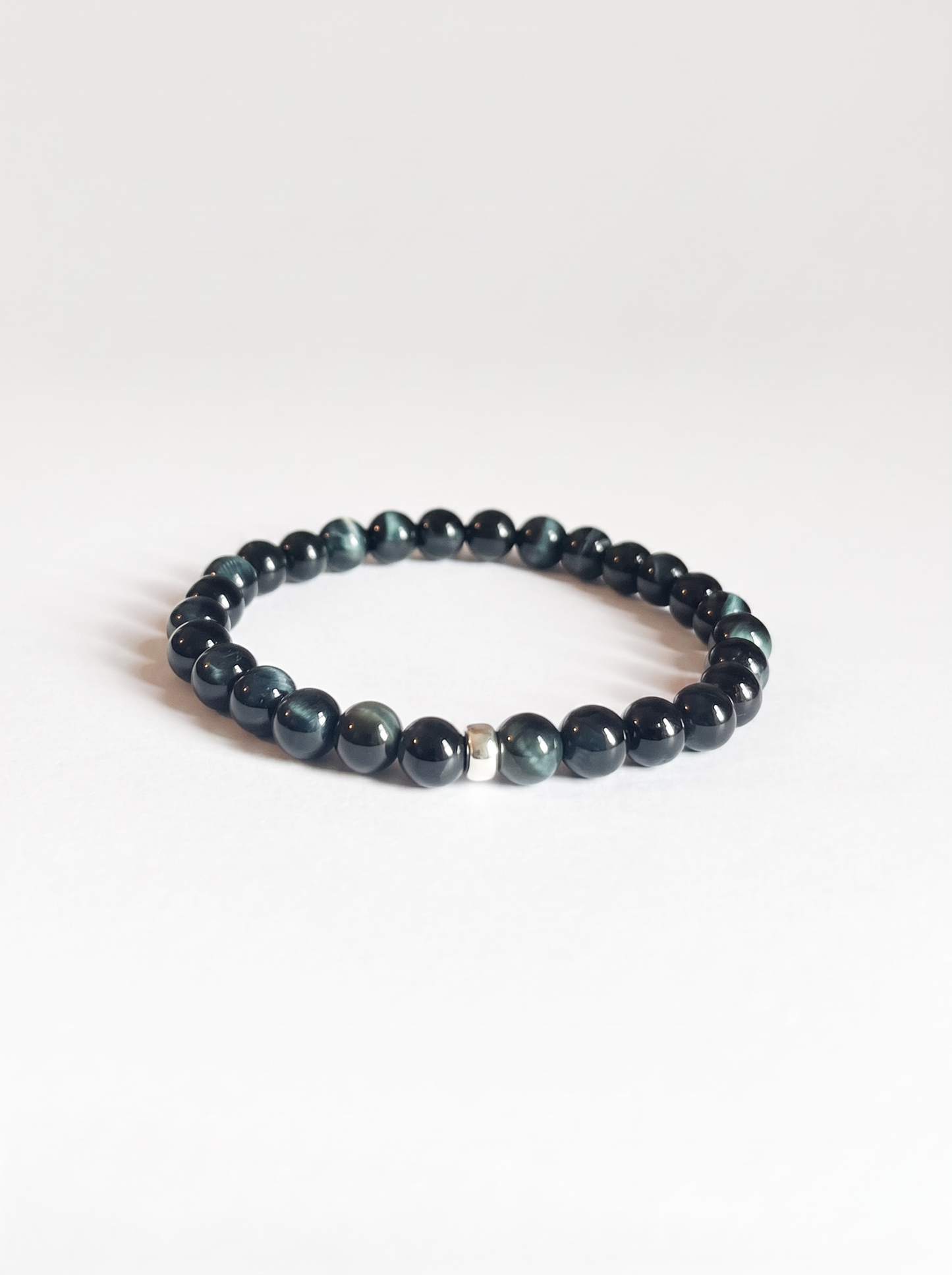 6mm Blue Tiger’s Eye Stretch Bracelet with Gold or Silver