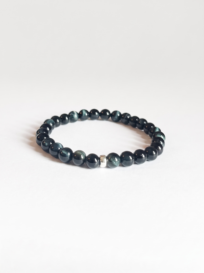 6mm Blue Tiger’s Eye Stretch Bracelet with Gold or Silver