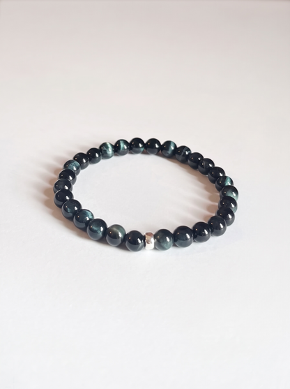 6mm Blue Tiger’s Eye Stretch Bracelet with Gold or Silver