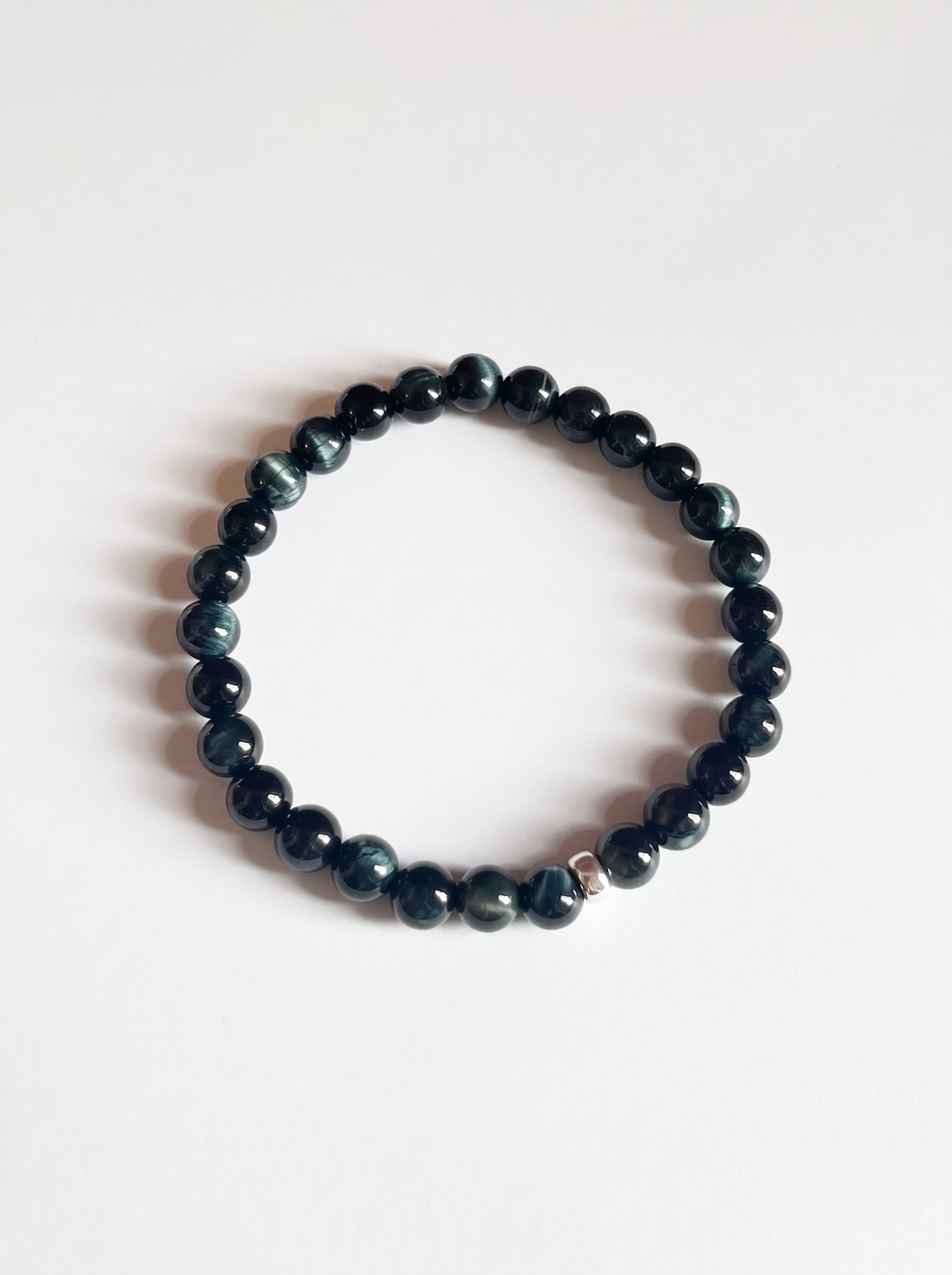 6mm Blue Tiger’s Eye Stretch Bracelet with Gold or Silver