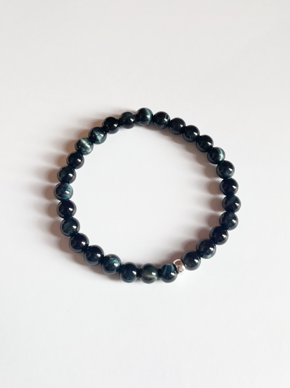 6mm Blue Tiger’s Eye Stretch Bracelet with Gold or Silver
