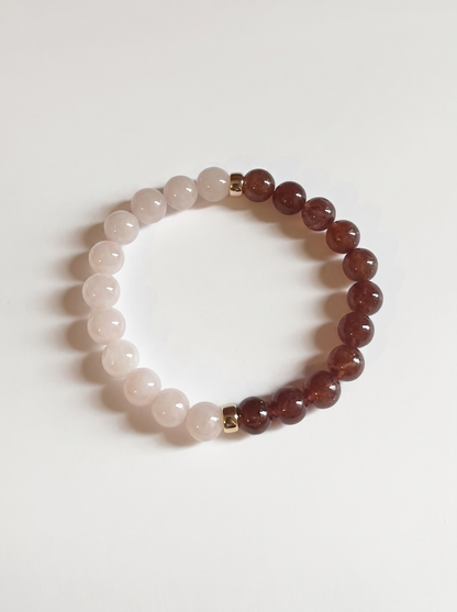 Rose Quartz + Strawberry Quartz Stretch Bracelet with Gold or Silver