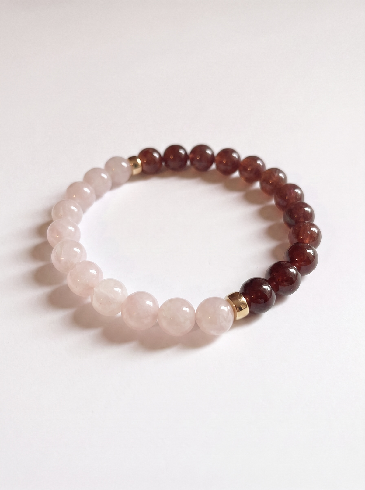 Rose Quartz + Strawberry Quartz Stretch Bracelet with Gold or Silver