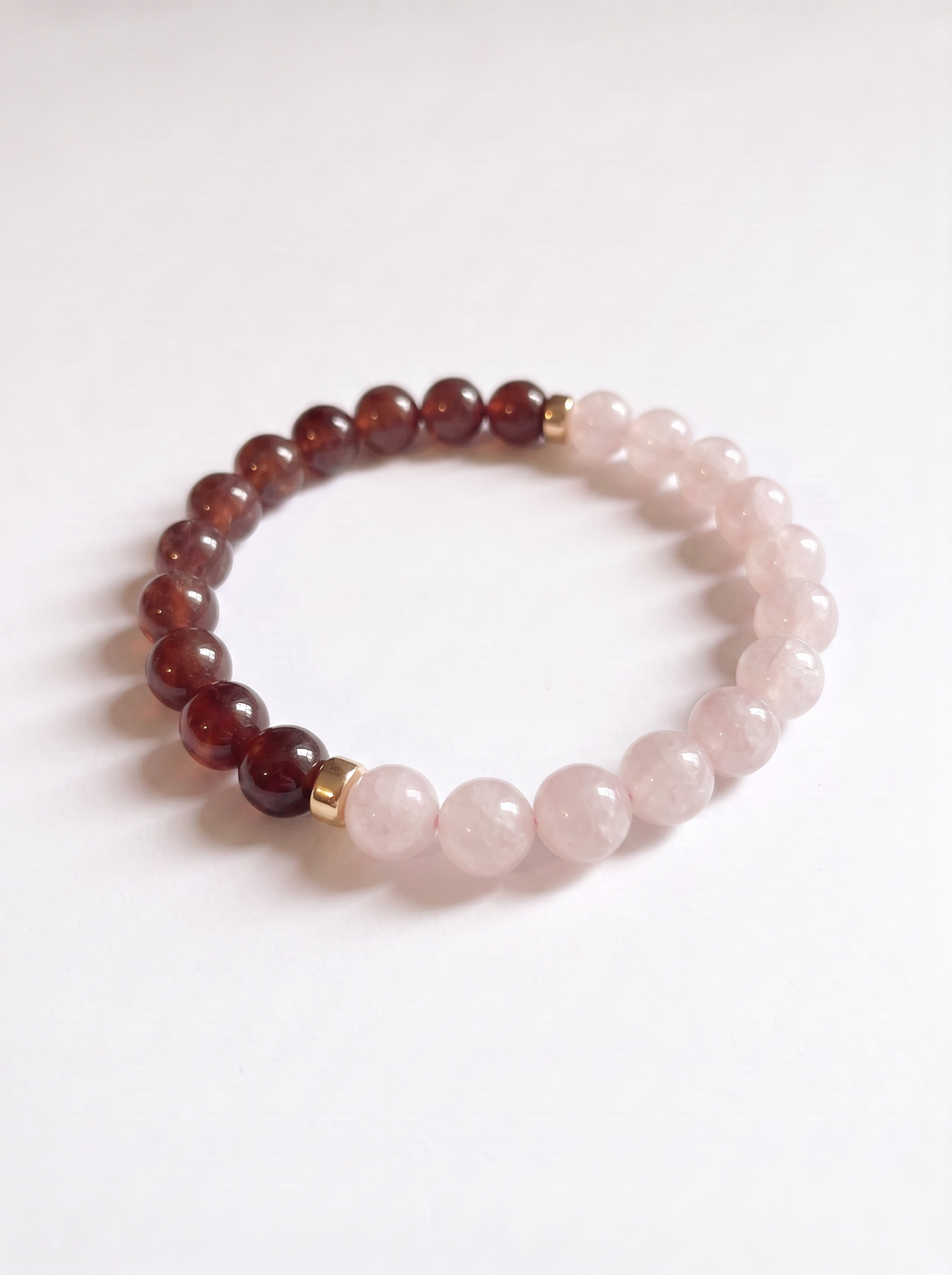 Rose Quartz + Strawberry Quartz Stretch Bracelet with Gold or Silver