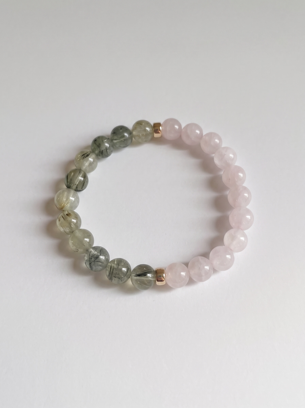 Prehnite + Rose Quartz Stretch Bracelet with Gold or Silver