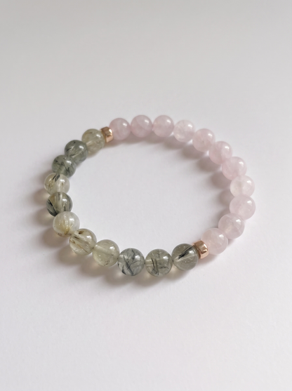Prehnite + Rose Quartz Stretch Bracelet with Gold or Silver