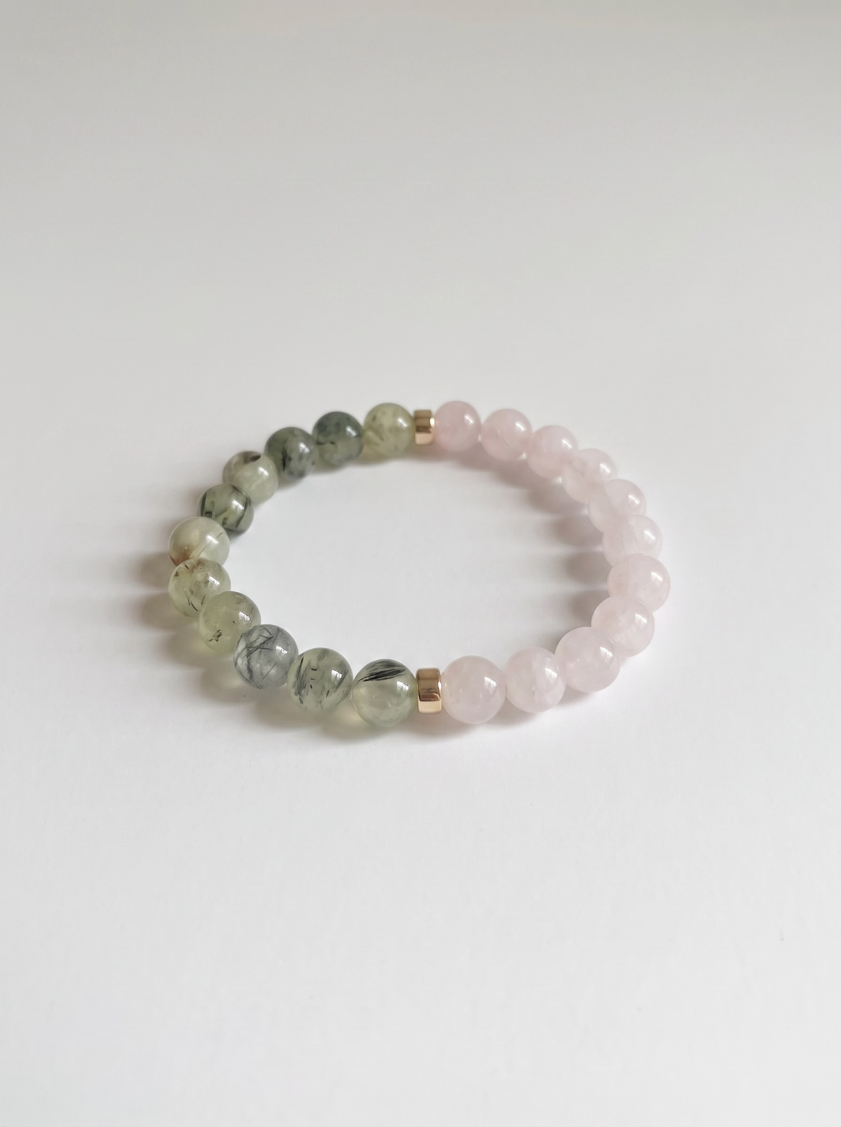 Prehnite + Rose Quartz Stretch Bracelet with Gold or Silver