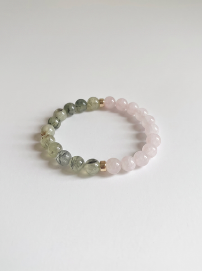 Prehnite + Rose Quartz Stretch Bracelet with Gold or Silver