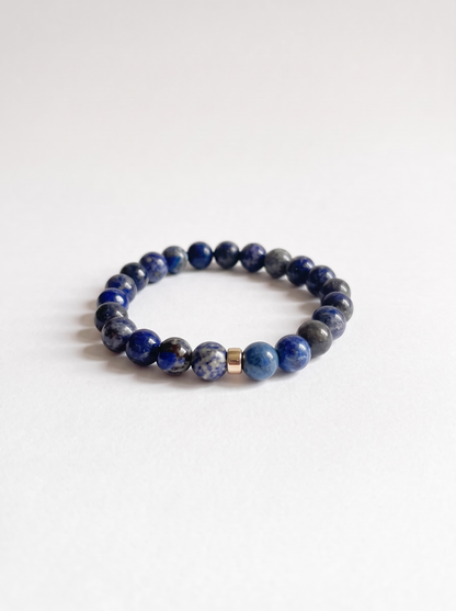 Lapis Lazuli Stretch Bracelet with Gold or Silver