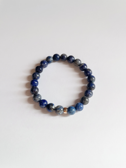 Lapis Lazuli Stretch Bracelet with Gold or Silver