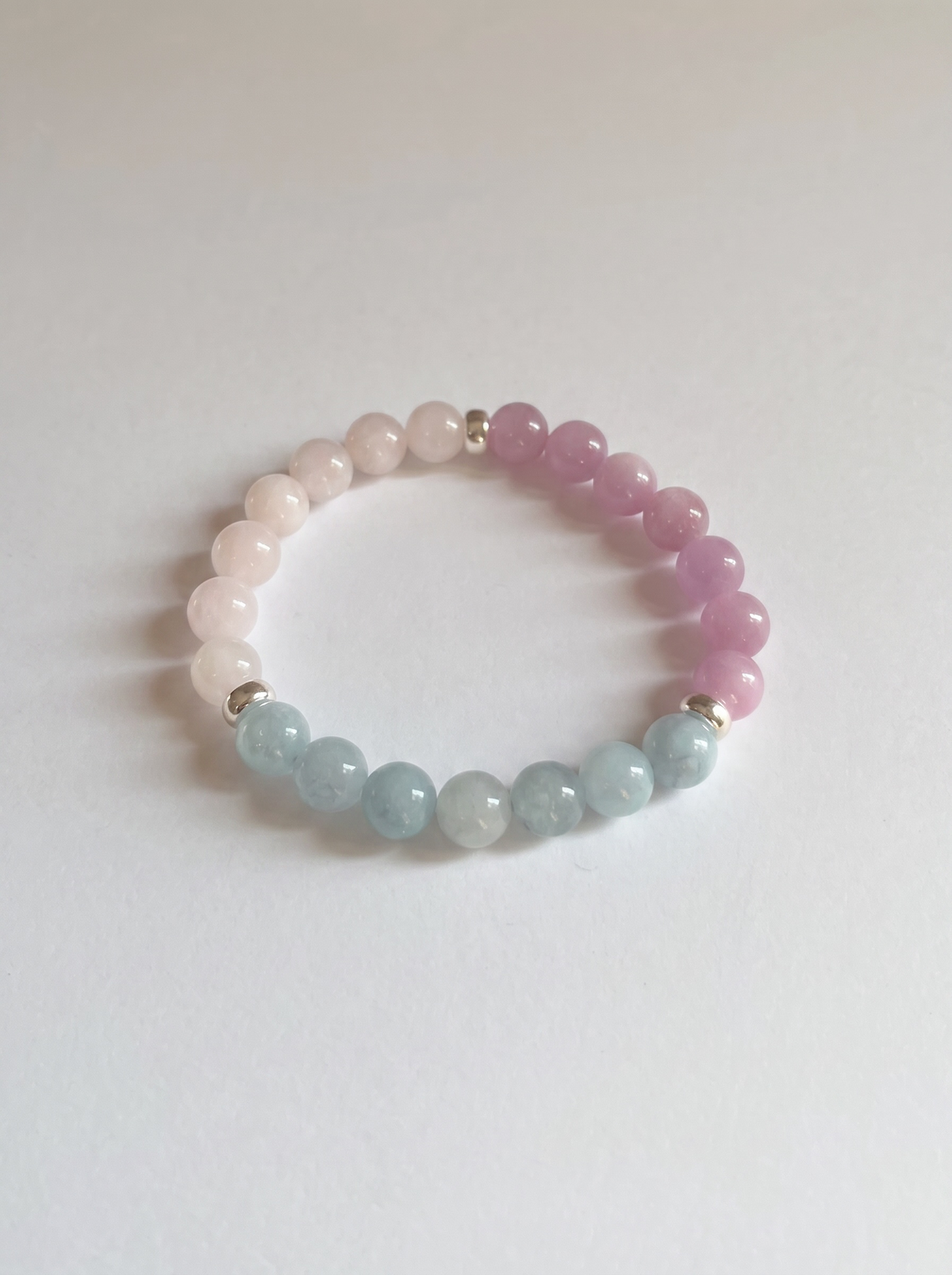 Cotton Candy Stretch Bracelet: Aquamarine, Kunzite, Rose Quartz