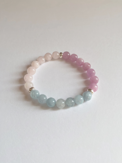 Cotton Candy Stretch Bracelet: Aquamarine, Kunzite, Rose Quartz