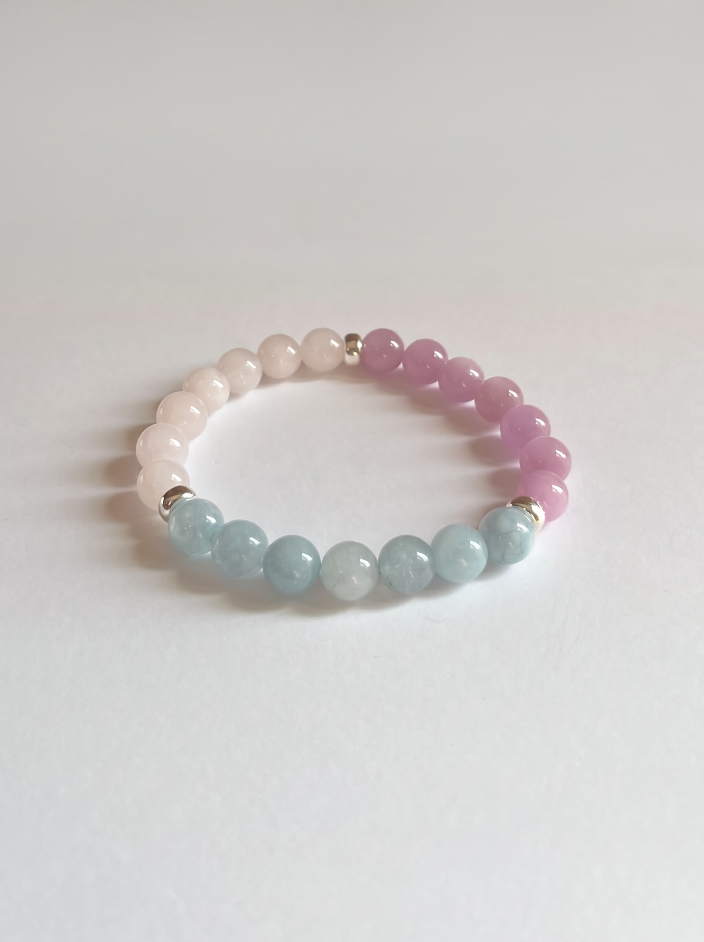 Cotton Candy Stretch Bracelet: Aquamarine, Kunzite, Rose Quartz