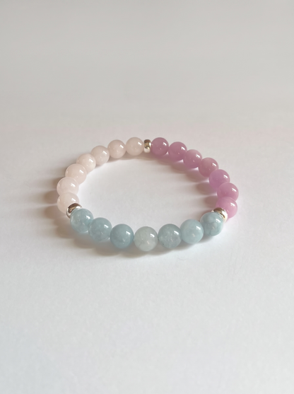 Cotton Candy Stretch Bracelet: Aquamarine, Kunzite, Rose Quartz